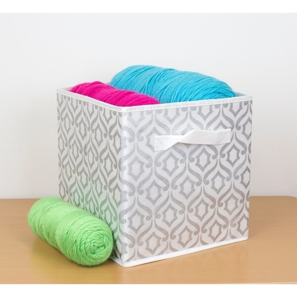 Damask Storage Bin, Silver