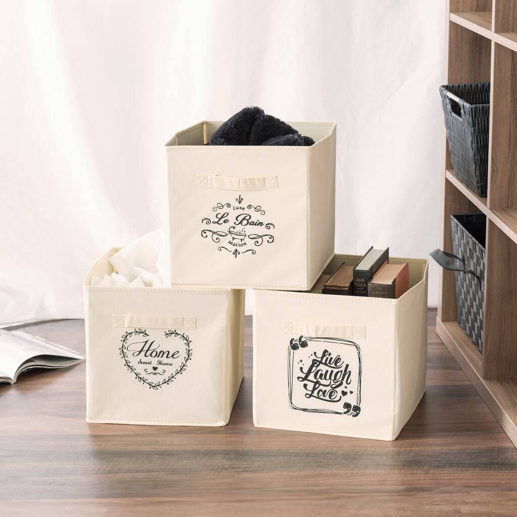 Collapsible and Foldable Non-Woven Decorative Storage Cube, Cream