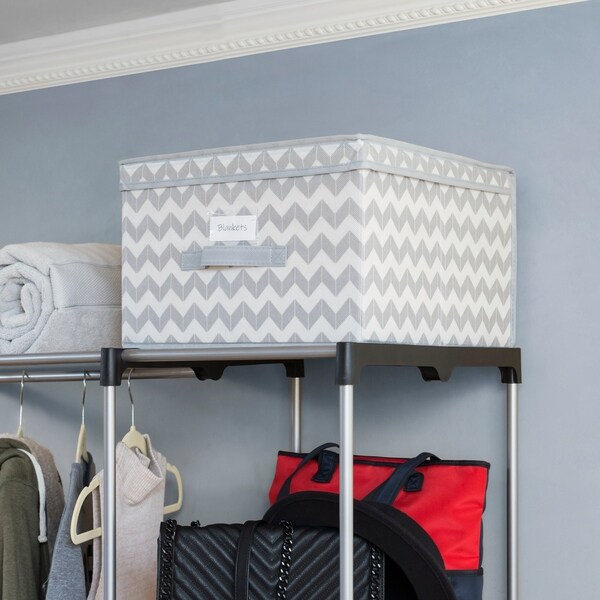 Chevron Non-Woven Collapsible Multi-Purpose Jumbo Storage Box with Clear Window, Grey