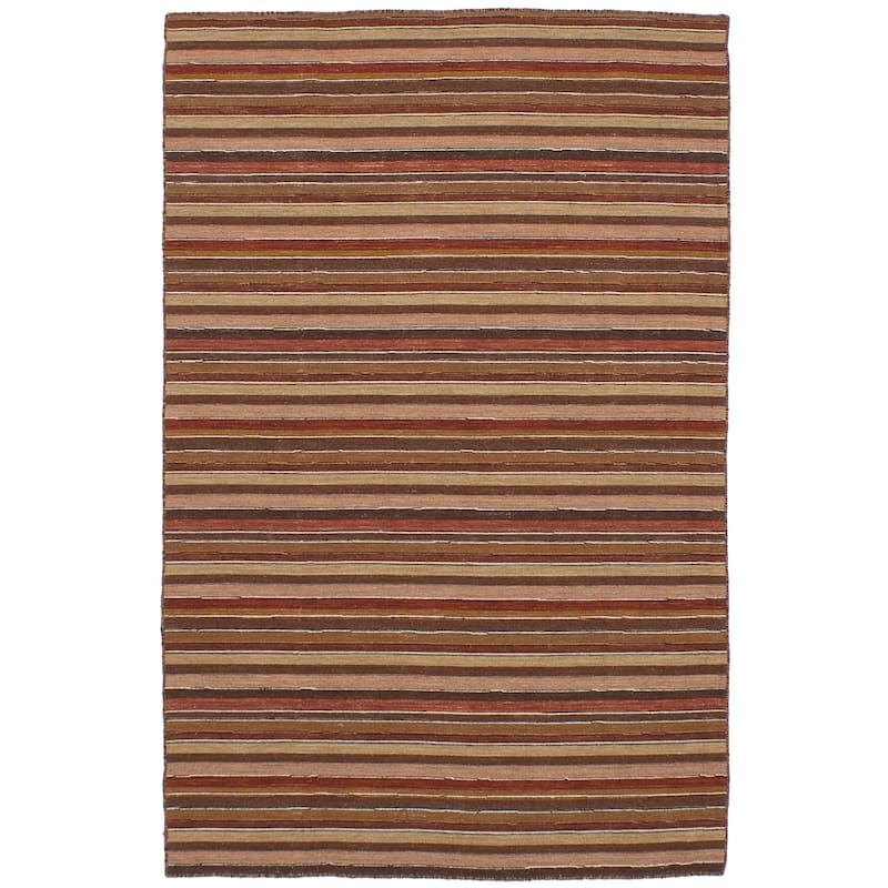 Flat-weave Manhattan Brown, Red Wool Kilim - 5'0" x 7'10"/5'0 x 7'10