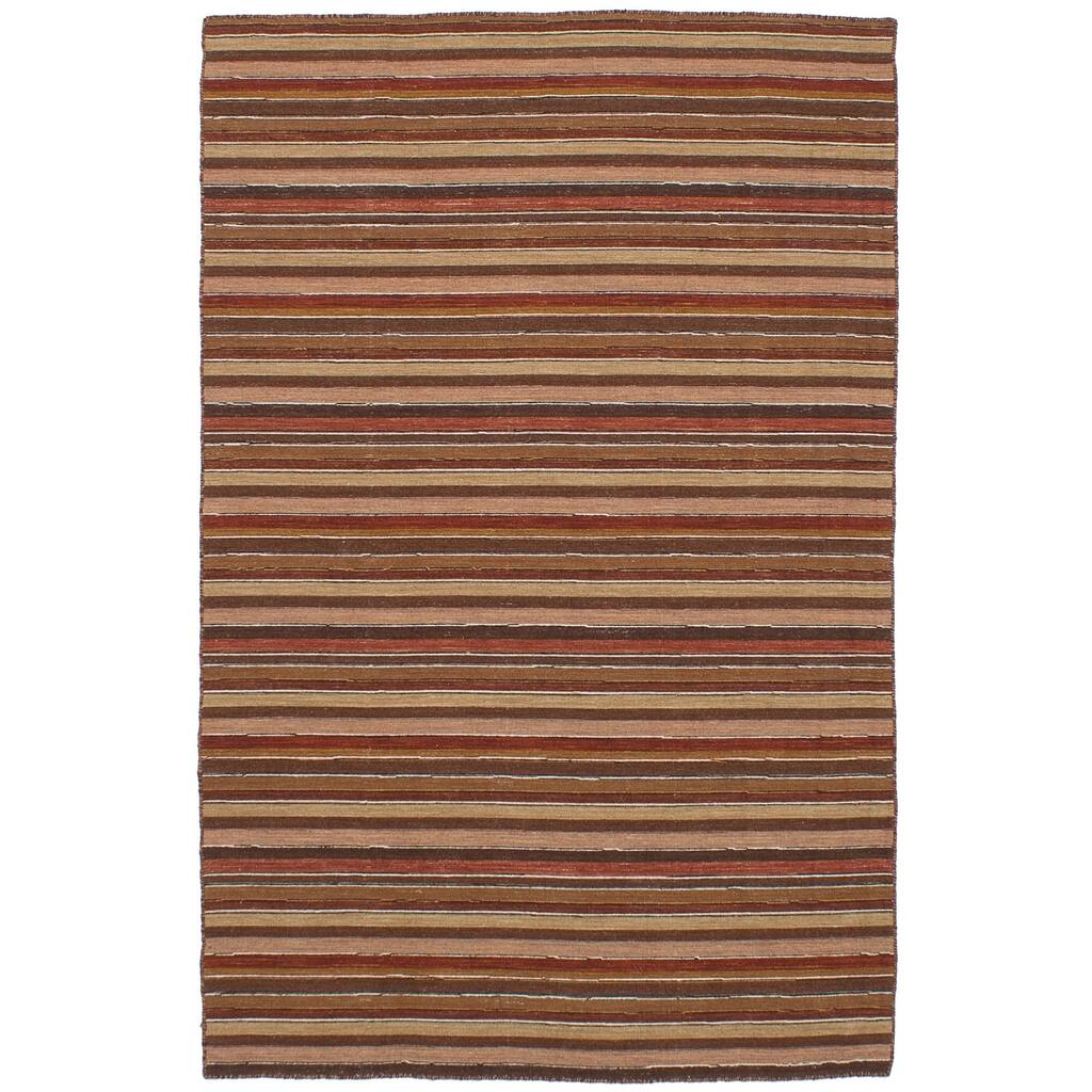 Flat-weave Manhattan Brown, Red Wool Kilim - 5'0" x 7'10"/5'0 x 7'10