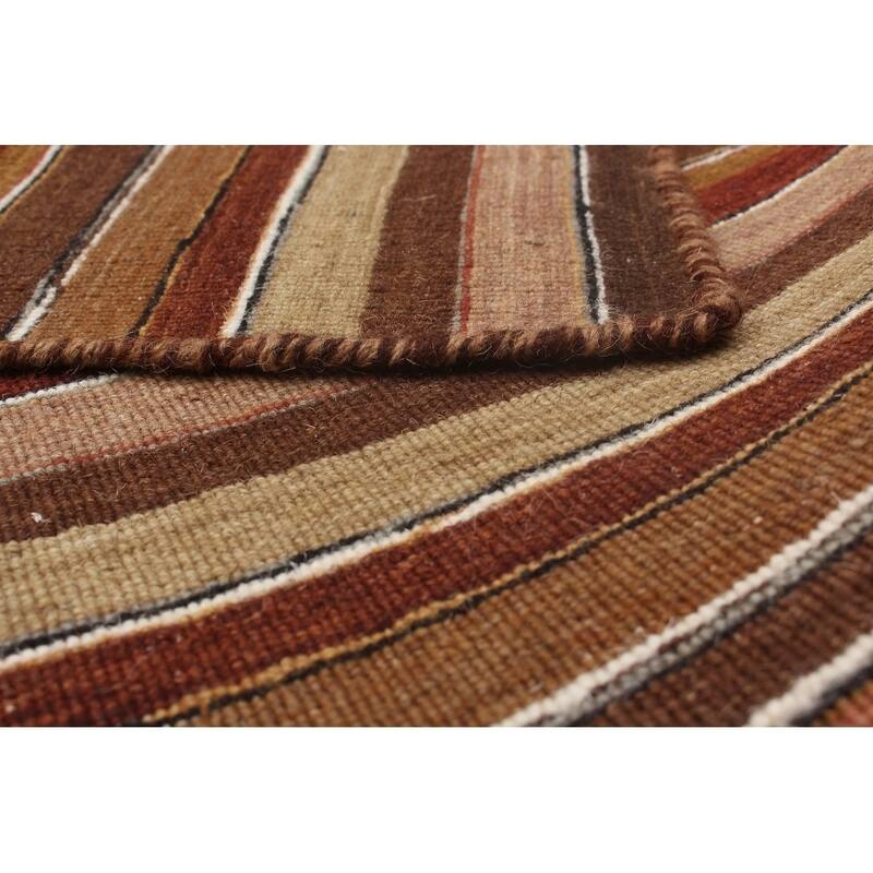 Flat-weave Manhattan Brown, Red Wool Kilim - 5'0" x 7'10"/5'0 x 7'10