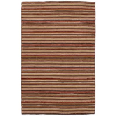 Flat-weave Manhattan Brown, Red Wool Kilim - 5'0" x 7'10"/5'0 x 7'10