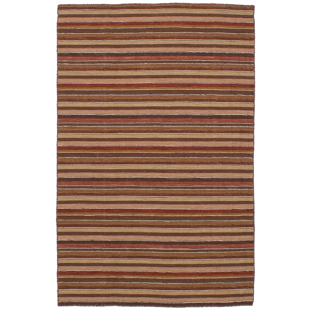 Flat-weave Manhattan Brown, Red Wool Kilim - 5'0" x 7'10"/5'0 x 7'10