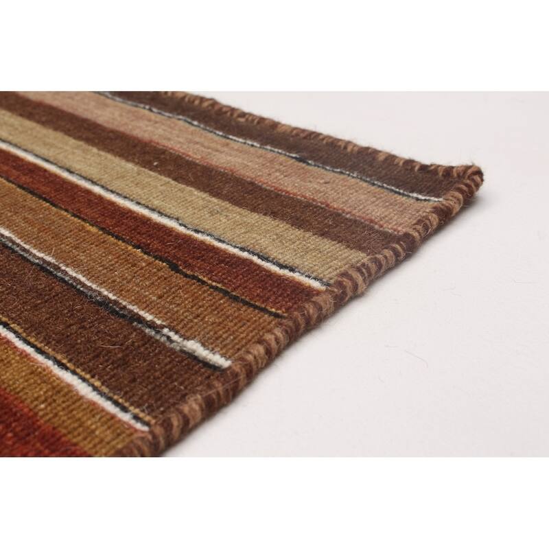 Flat-weave Manhattan Brown, Red Wool Kilim - 5'0" x 7'10"/5'0 x 7'10