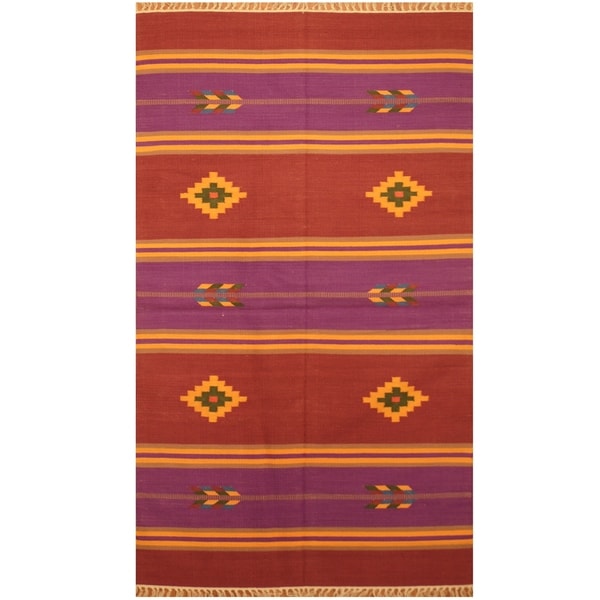 Handmade One-of-a-Kind Wool Kilim (India) - 3' x 5'1