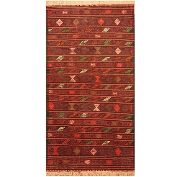 Handmade One-of-a-Kind Wool Kilim (Afghanistan) - 3'2 x 6'2