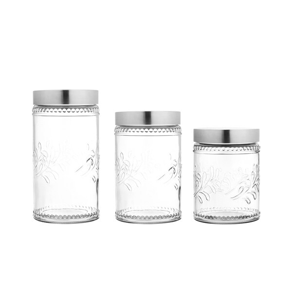 fleur de round 3pc canister set 59oz, 44oz, 30oz 8.66" 6.61"