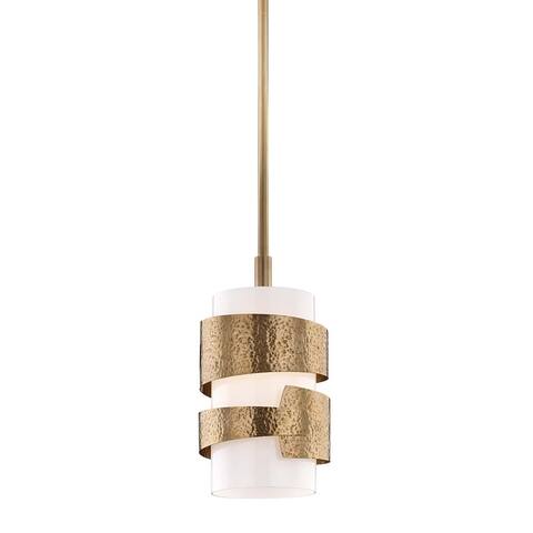 Hudson Valley Lanford 1-light Aged Brass Small Pendant, Opal Shiny Glass