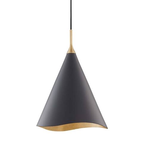 Hudson Valley Martini 13-inch Gold Leaf and Black Pendant, Gold Leaf and Black Metal