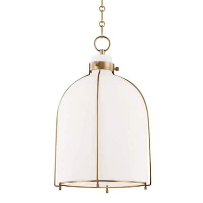 Hudson Valley Eldridge 1-light Aged Brass Pendant, Opal Shiny Glass