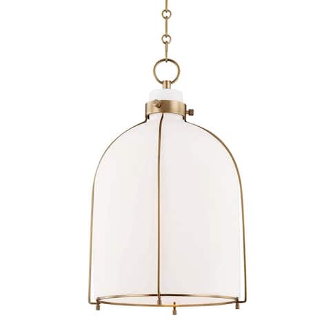 Hudson Valley Eldridge 1-light Aged Brass Pendant, Opal Shiny Glass