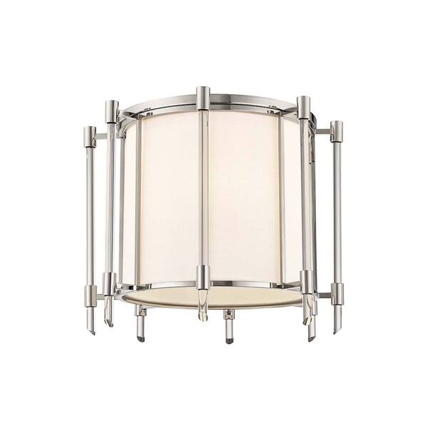 slide 1 of 1, Hudson Valley Delancey 4-light Polished Nickel Semi Flush, White Linen