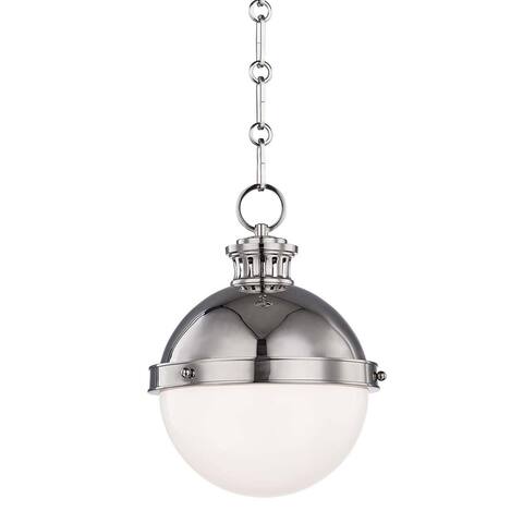 Hudson Valley Latham 1-light Polished Nickel Small Pendant, Opal Shiny Glass