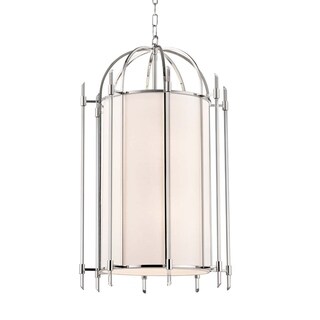 Hudson Valley Delancey 8-light Polished Nickel Pendant, White Linen