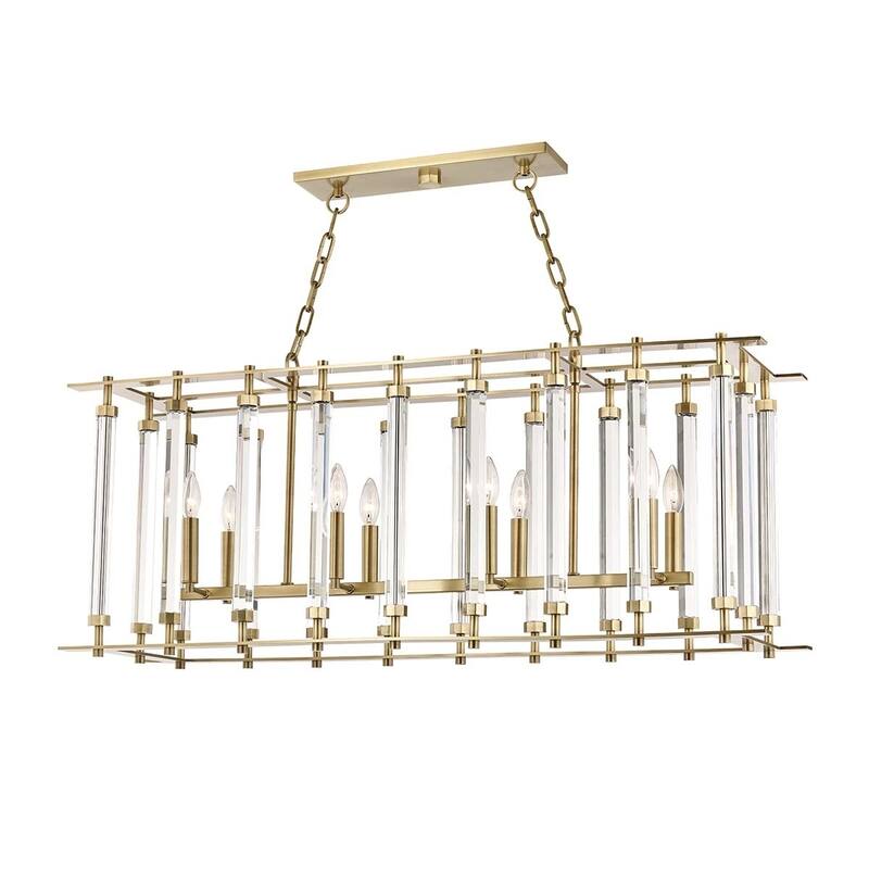 Hudson Valley Haddon 8-light Aged Brass Island Light, Clear Glass Rod