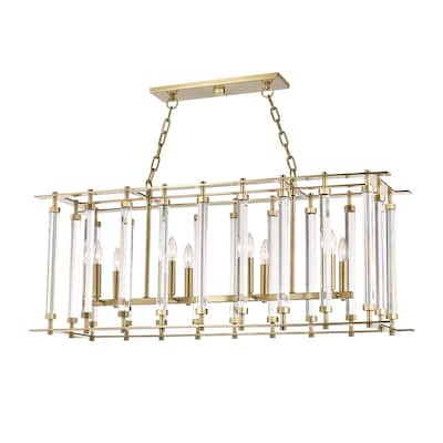 Hudson Valley Haddon 8-light Aged Brass Island Light, Clear Glass Rod