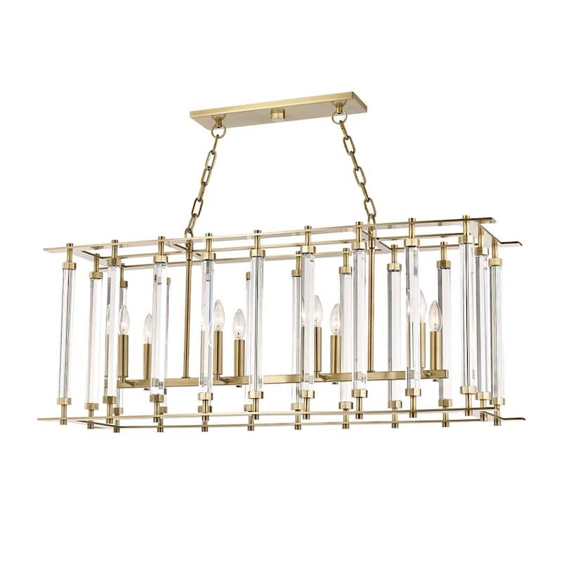 Hudson Valley Haddon 8-light Aged Brass Island Light, Clear Glass Rod