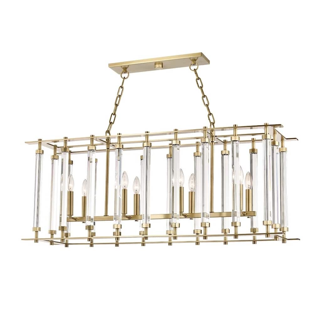Hudson Valley Haddon 8-light Aged Brass Island Light, Clear Glass Rod