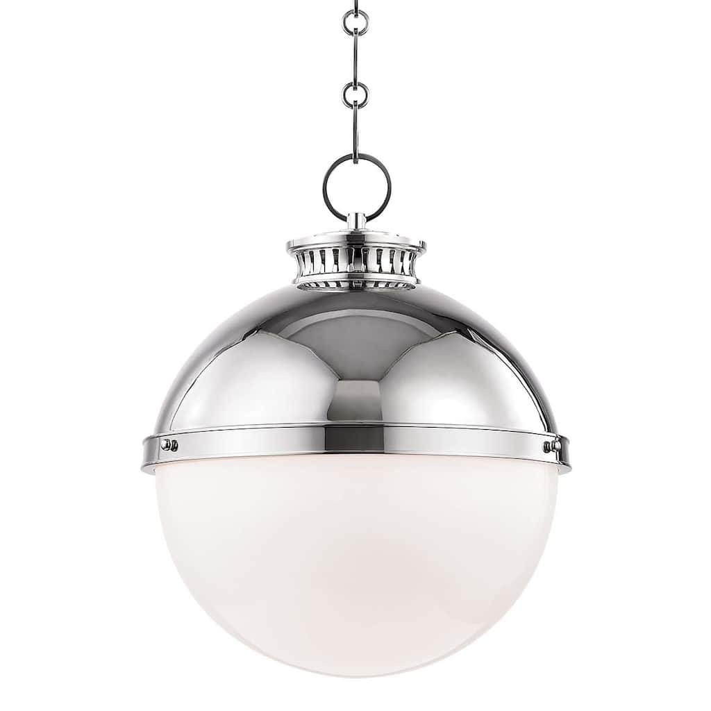 Hudson Valley Latham 1-light Polished Nickel Large Pendant, Opal Shiny Glass