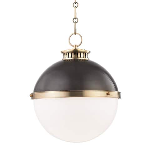 Hudson Valley Latham 1-light Aged and Antique Distressed Bronze Large Pendant, Opal Shiny Glass
