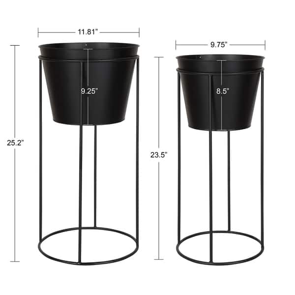 dimension image slide 0 of 2, Kate and Laurel Sheely Metal Planter Stands with Pots - 2 Piece