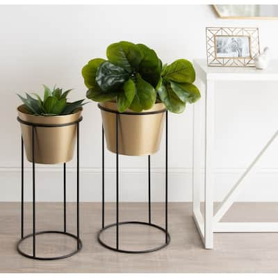 Kate and Laurel Sheely Metal Planter Stands with Pots - 2 Piece