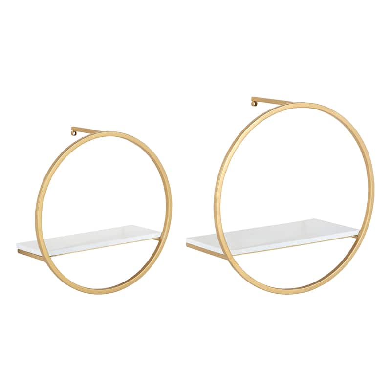 Kate and Laurel Wicks Round Floating Wall Shelf - 2 Piece - White/Gold