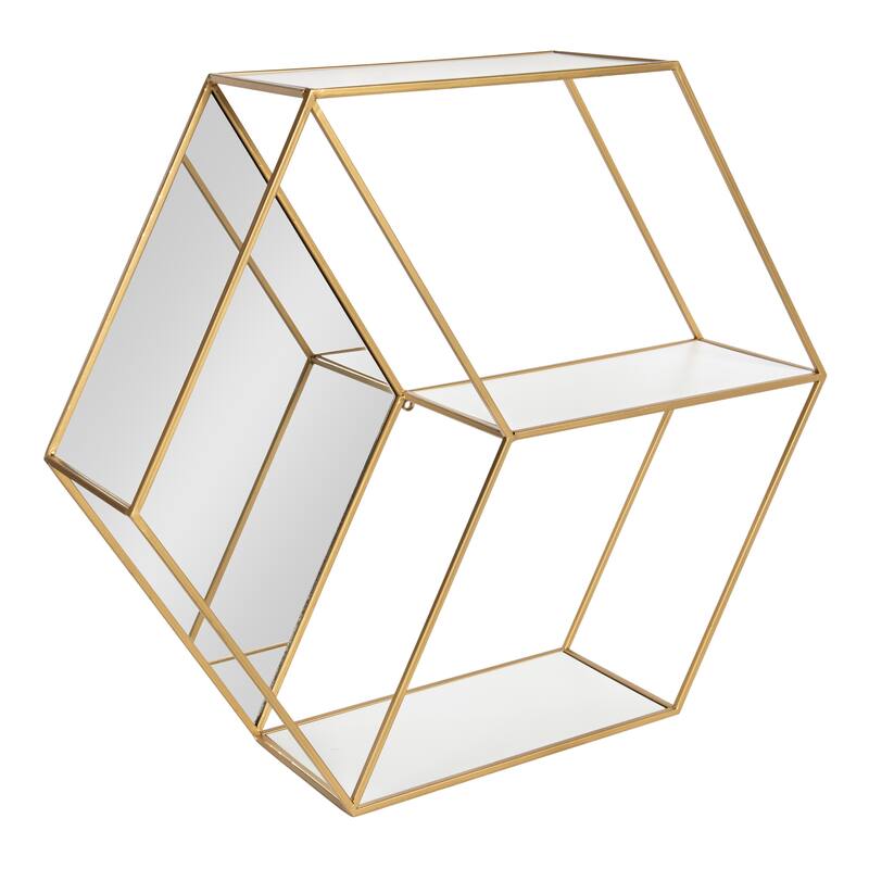 Kate and Laurel Lintz Hexagon Shelves - 26x7x23 - White/Gold