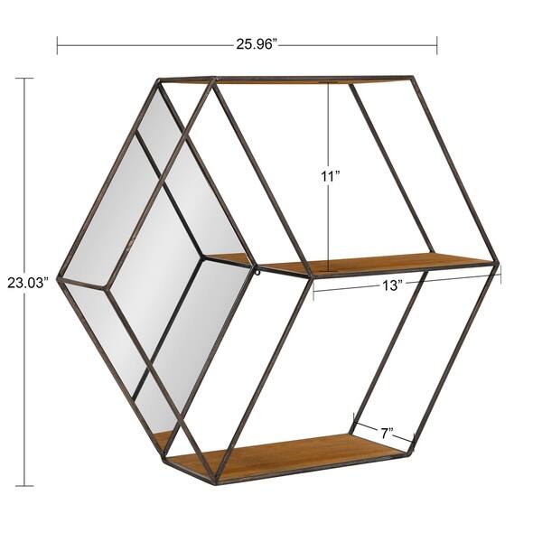 dimension image slide 2 of 2, Kate and Laurel Lintz Hexagon Shelves with Mirror