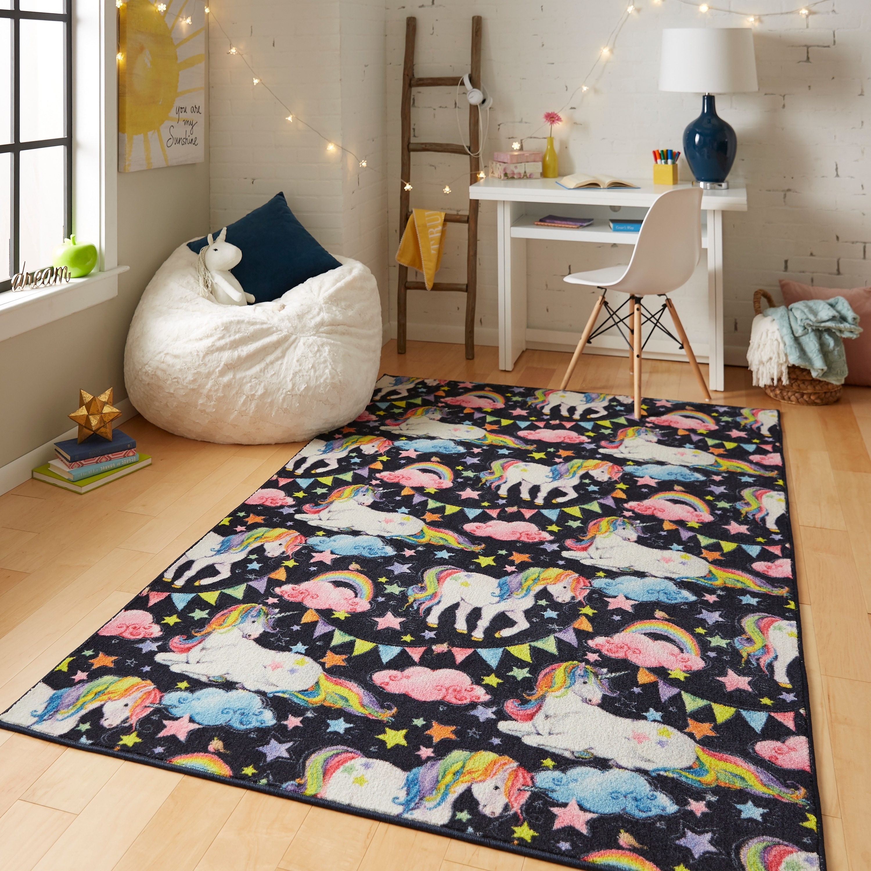Round Carpet Living Room Area Rugs Yoga Floor Mat Unicorn with Multicolored Mane 