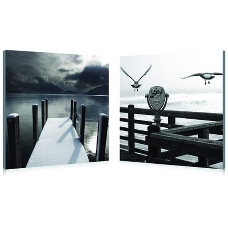 LAKE LOOKOUT Frameless Canvas Wall Art - Black&White