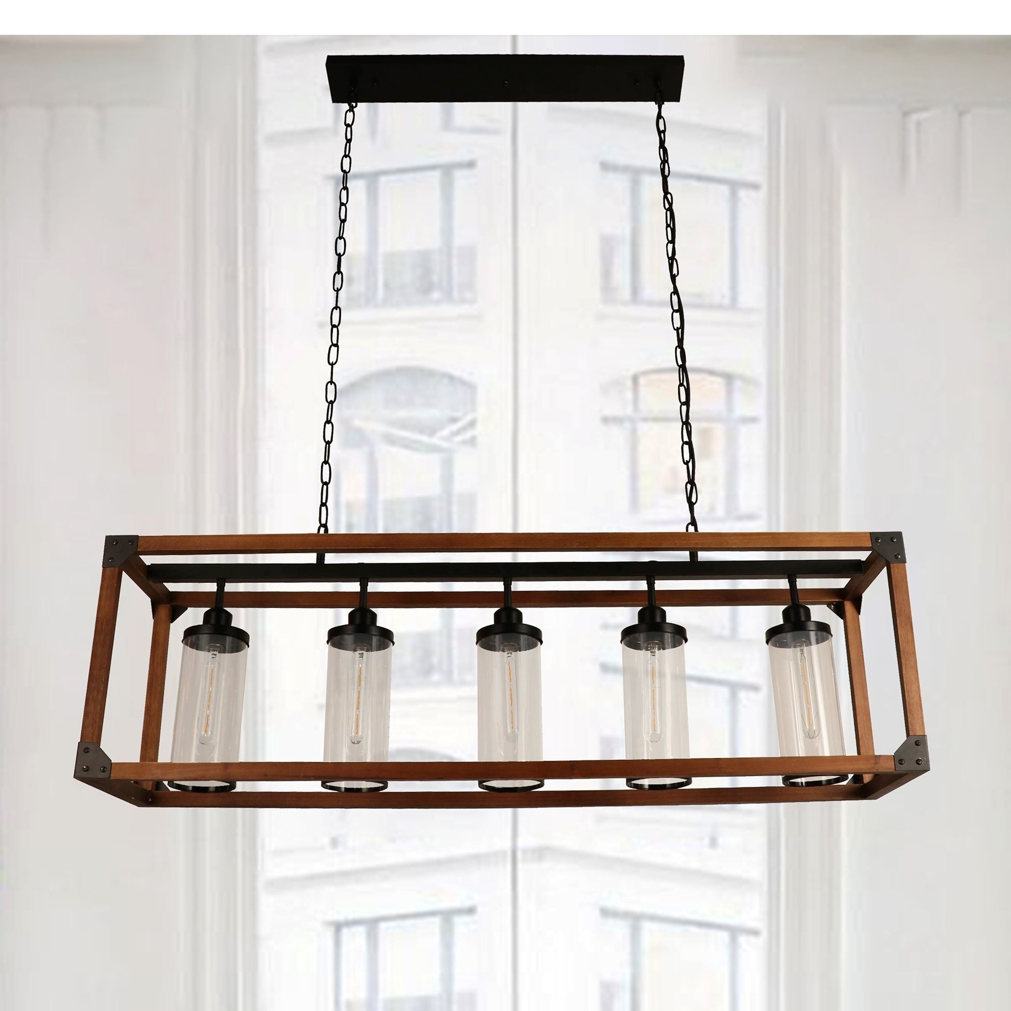 Buris Imitation Wood/Forged Black 5-light Chandelier - Chandeliers For Bedrooms by Overstock.com