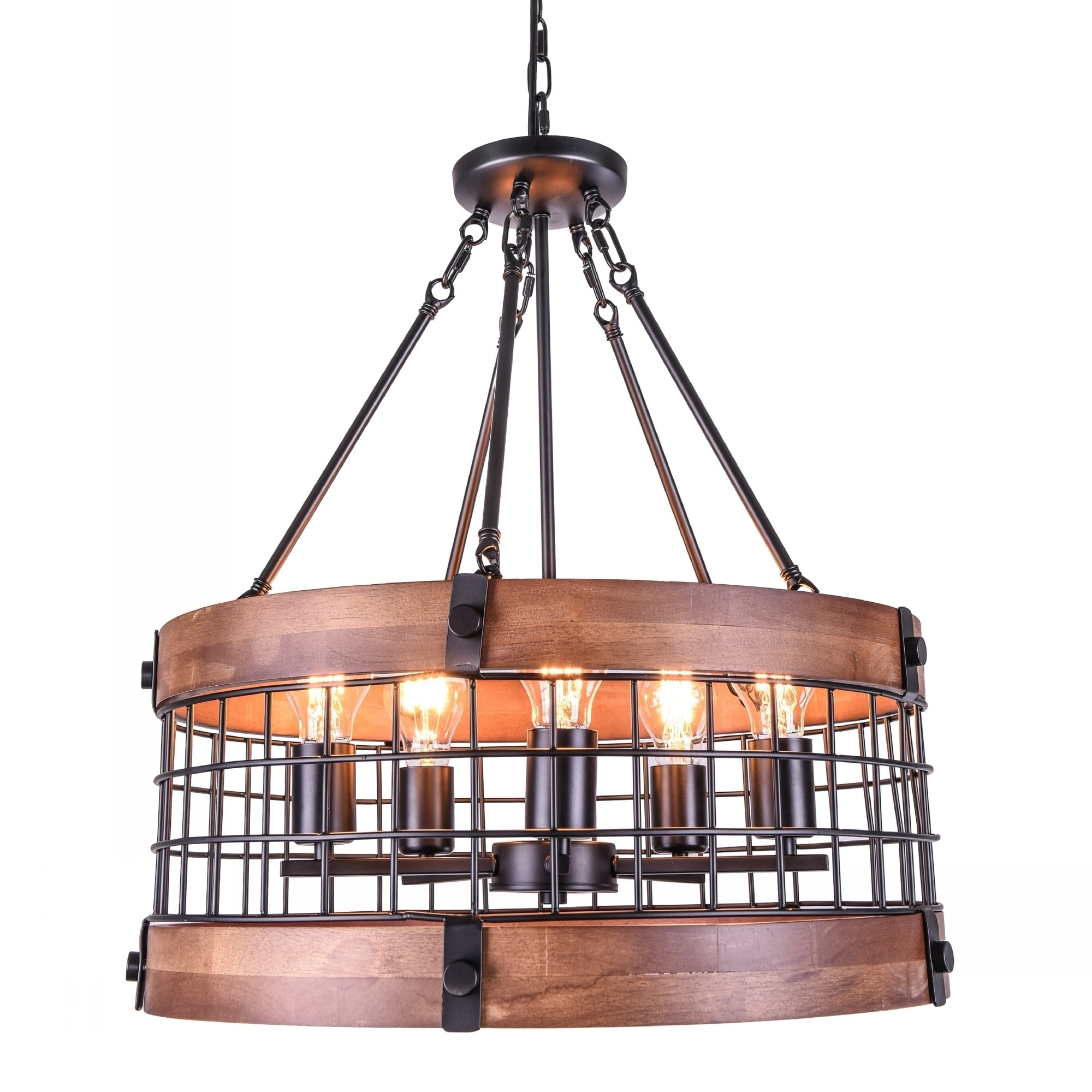 Vintage Industrial Dome Wood Chandelier with 5 Lamps - Chandeliers For Bedrooms by Overstock.com