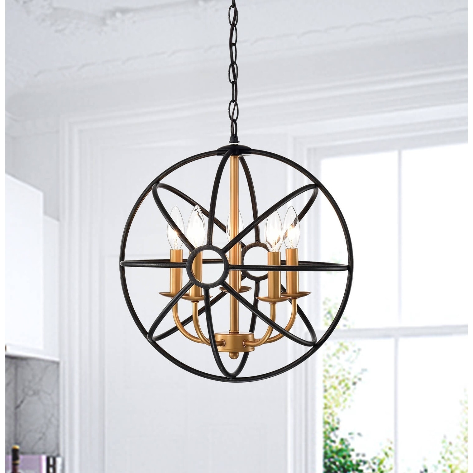 Benita Antique Black and Light Gold 5-Light Metal Globe Chandelier - Chandeliers For Bedrooms by Overstock.com