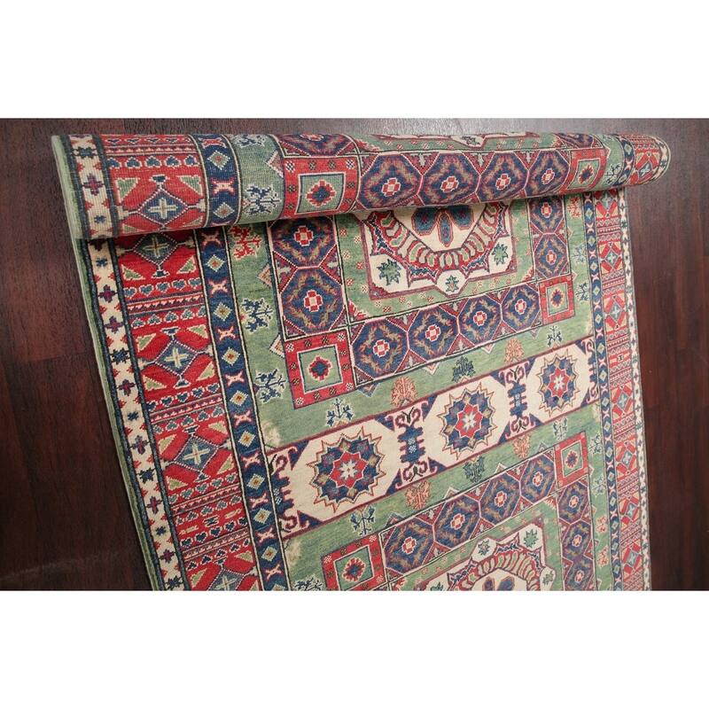 Pakistan Hand Knotted Wool Kazak-Chechen Oriental Runner Rug - 18'8" x 5'3" Runner