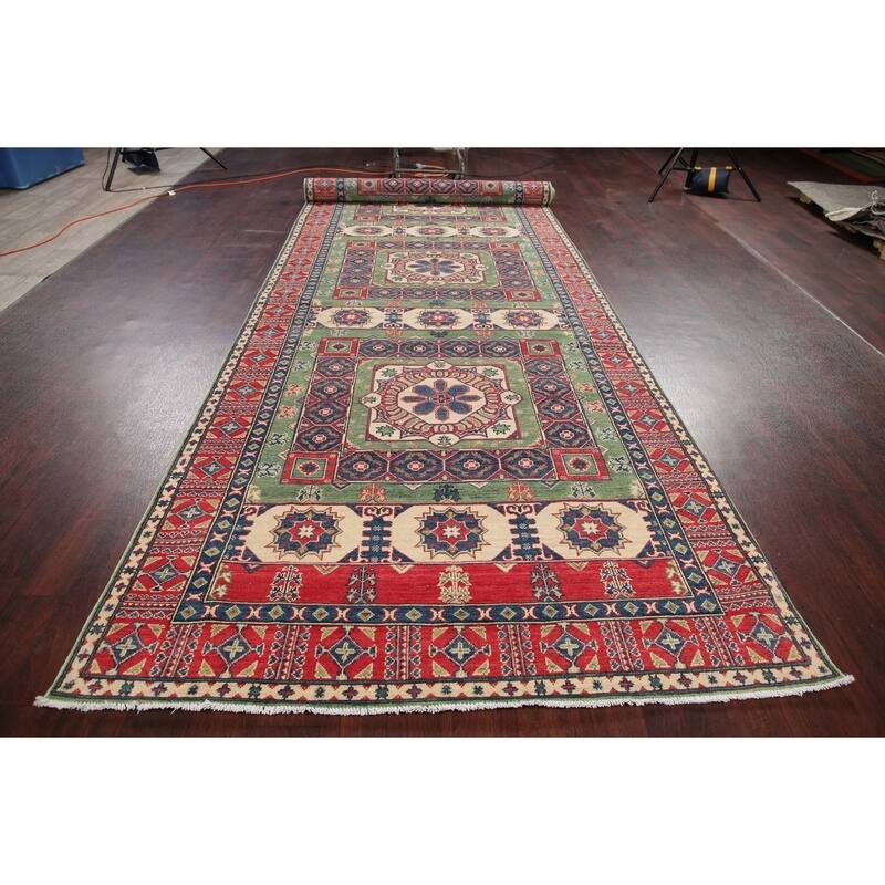 Pakistan Hand Knotted Wool Kazak-Chechen Oriental Runner Rug - 18'8" x 5'3" Runner