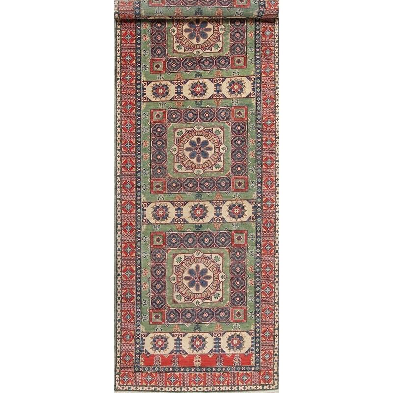 Pakistan Hand Knotted Wool Kazak-Chechen Oriental Runner Rug - 18'8" x 5'3" Runner