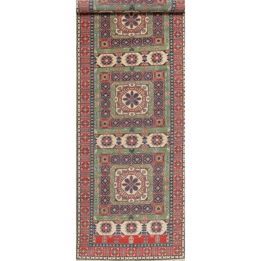 Pakistan Hand Knotted Wool Kazak-Chechen Oriental Runner Rug - 18'8" x 5'3" Runner