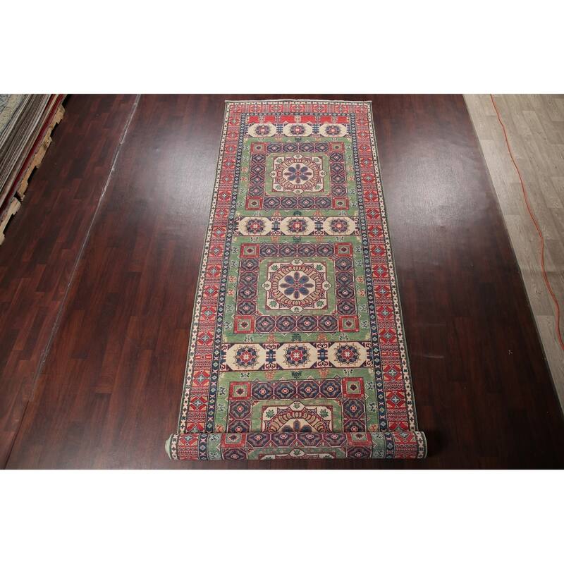 Pakistan Hand Knotted Wool Kazak-Chechen Oriental Runner Rug - 18'8" x 5'3" Runner