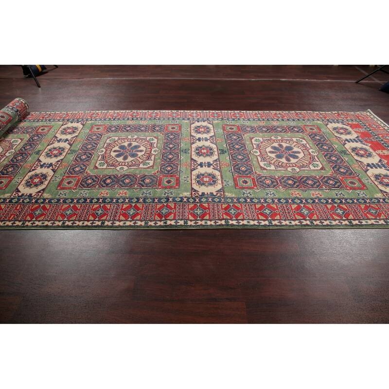 Pakistan Hand Knotted Wool Kazak-Chechen Oriental Runner Rug - 18'8" x 5'3" Runner
