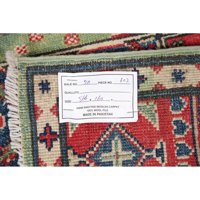 Pakistan Hand Knotted Wool Kazak-Chechen Oriental Runner Rug - 18'8" x 5'3" Runner