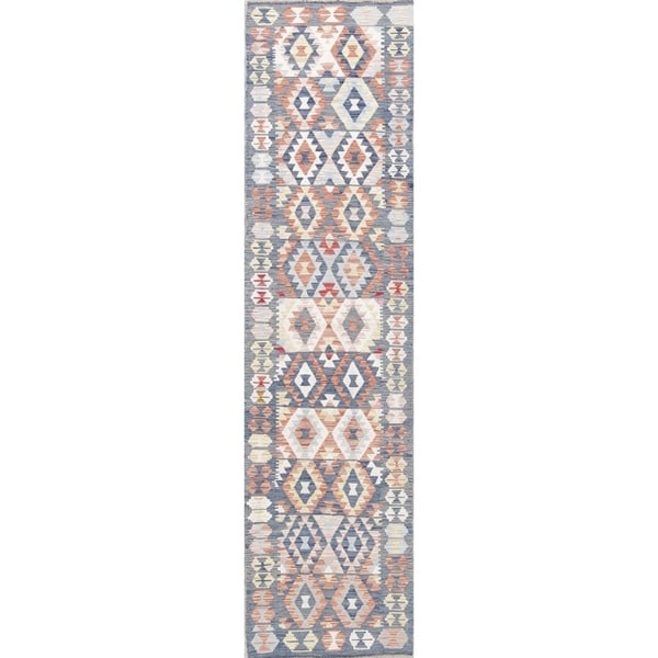 Flat-Weave Kilim Turkish Tribal Oriental Hand-Woven Wool Runner Rug - 9'5" x 2'5" Runner