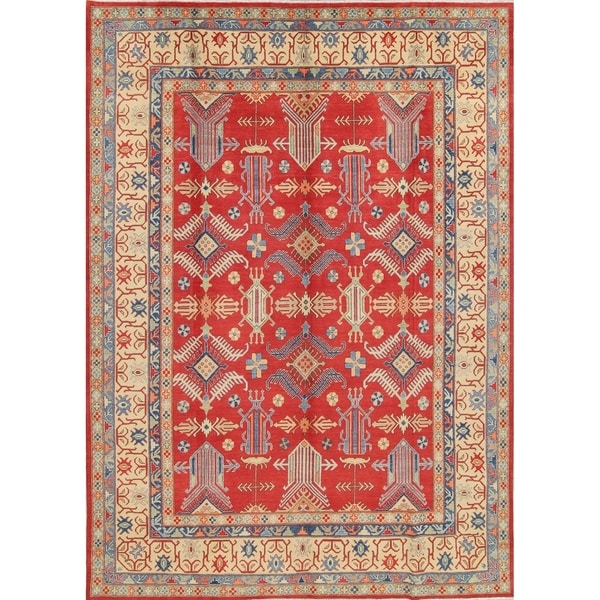 Kazak Pakistan Traditional Hand-Knotted Wool Oriental Area Rug - 12'8" x 8'10"