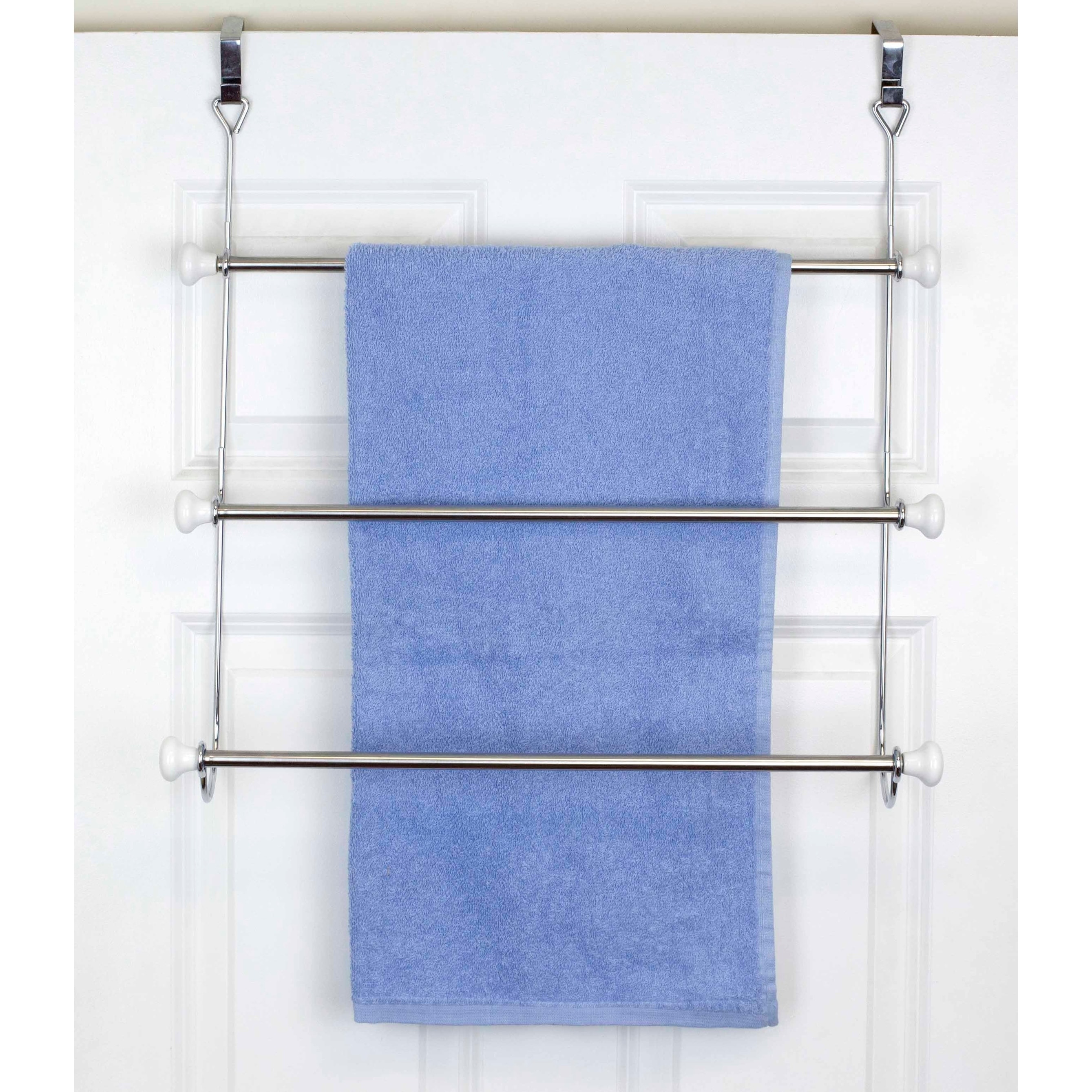 3 Tier Chrome Plated Steel Over The Door Towel Rack With Ceramic Knobs