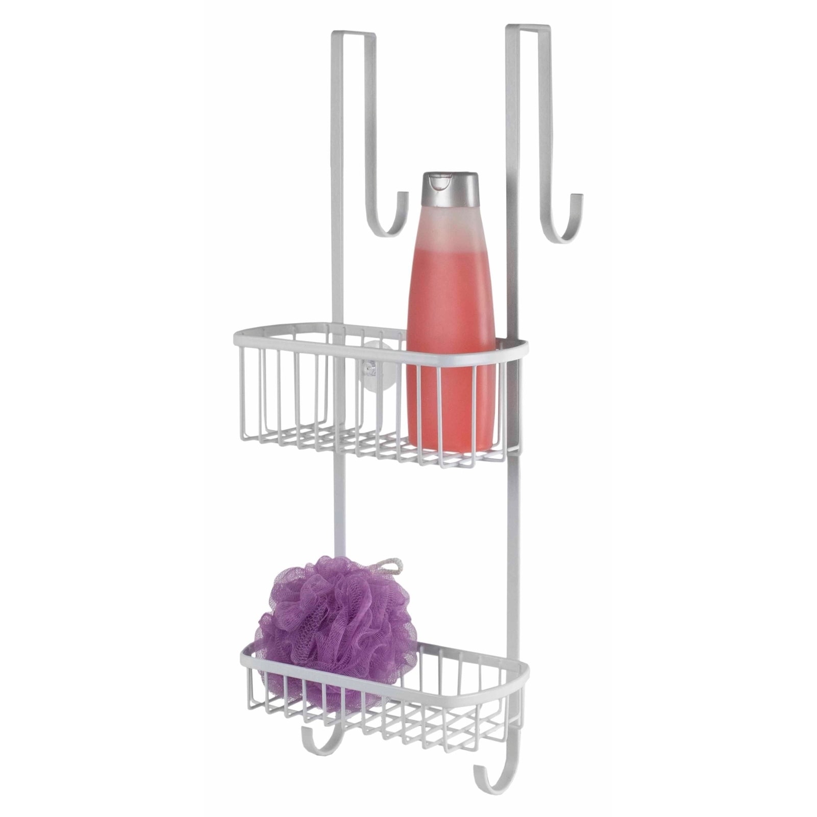 Powder Coated Steel 2 Tier Over the Door Shower Caddy, Chrome (As