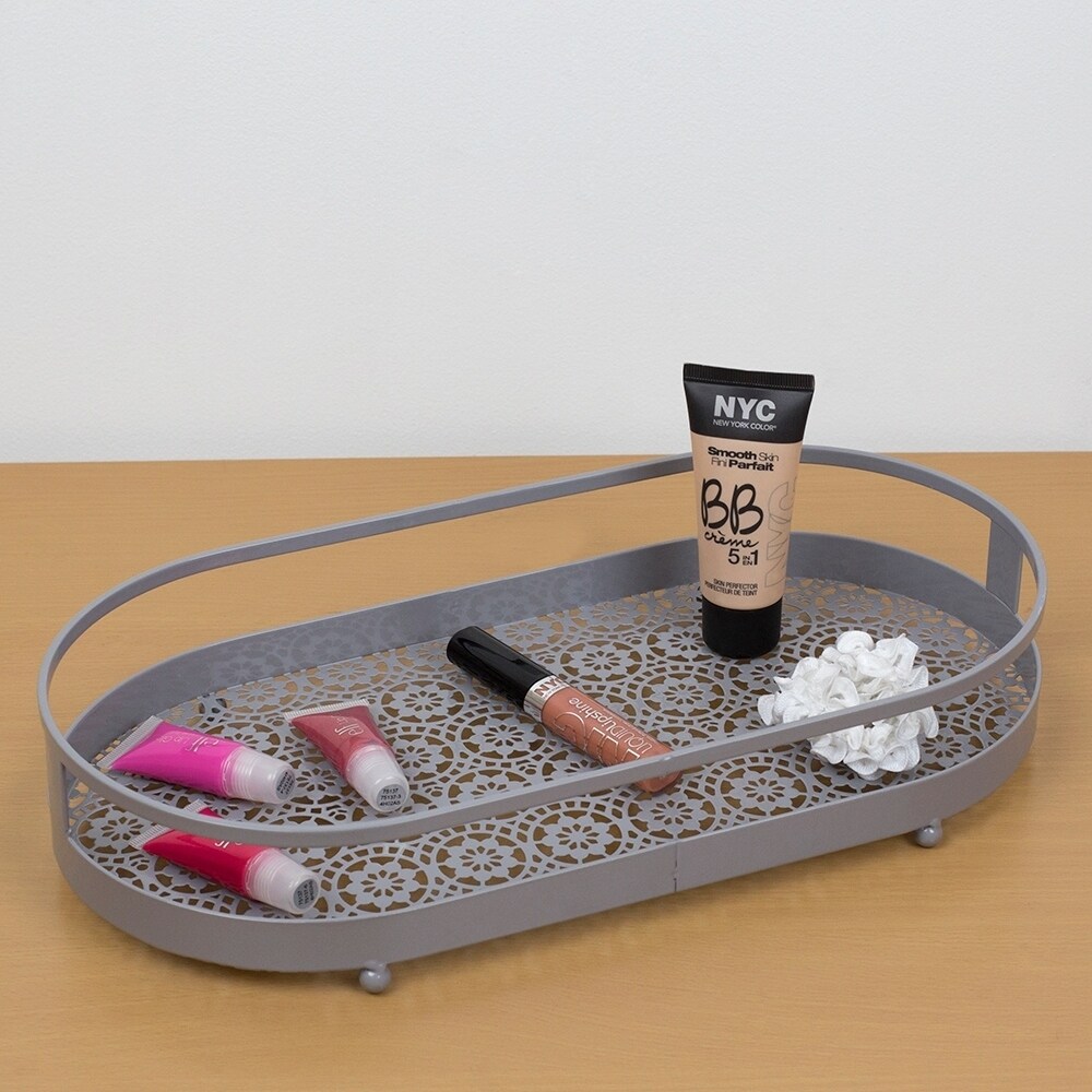 Shop Oval Lace Decorative Plastic Vanity Tray With Rounded Feet Grey Overstock 28133098