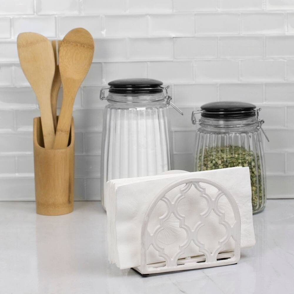 Lattice Collection Cast Iron Napkin Holder, White