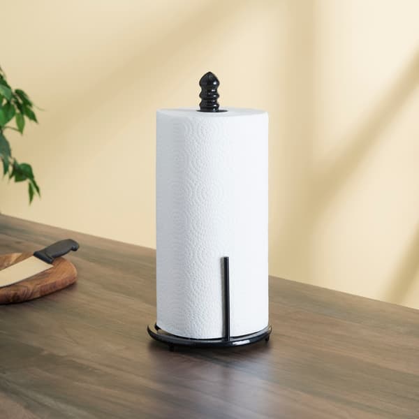 Freestanding Cast Iron Paper Towel Holder With Easy Tear Arm Black Freestanding Cast Iron Paper Towel Holder With Easy Tear Arm Black