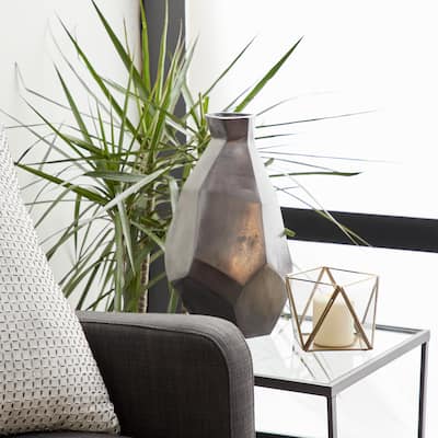 Large Waterproof Modern Metallic Gray Geometric Metal Vase 10" x 16.5"